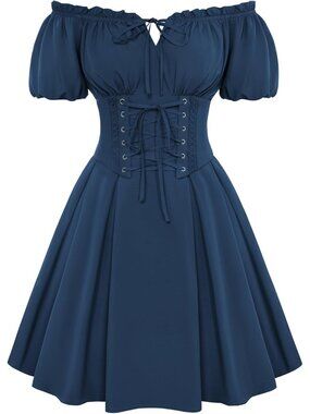 Women's Blue Renaissance Costume Corset Dress Mini Off Shoulder Fairy Dresses